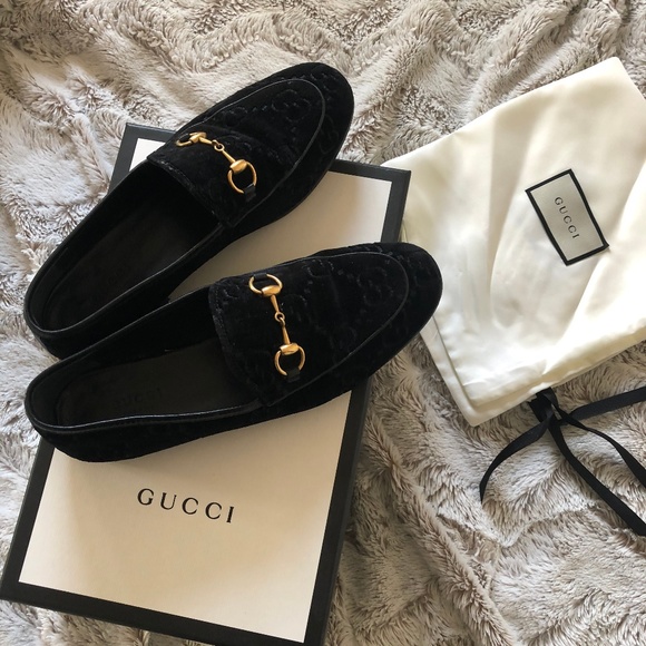 Gucci Shoes - Gucci Black Velvet Jordaan Loafers